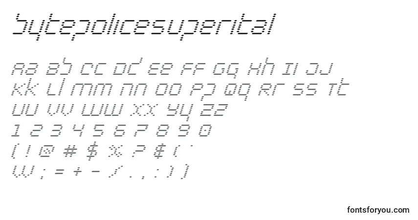 Schriftart Bytepolicesuperital – Alphabet, Zahlen, spezielle Symbole