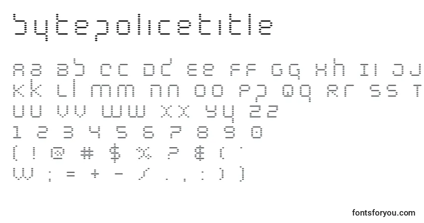 Schriftart Bytepolicetitle – Alphabet, Zahlen, spezielle Symbole