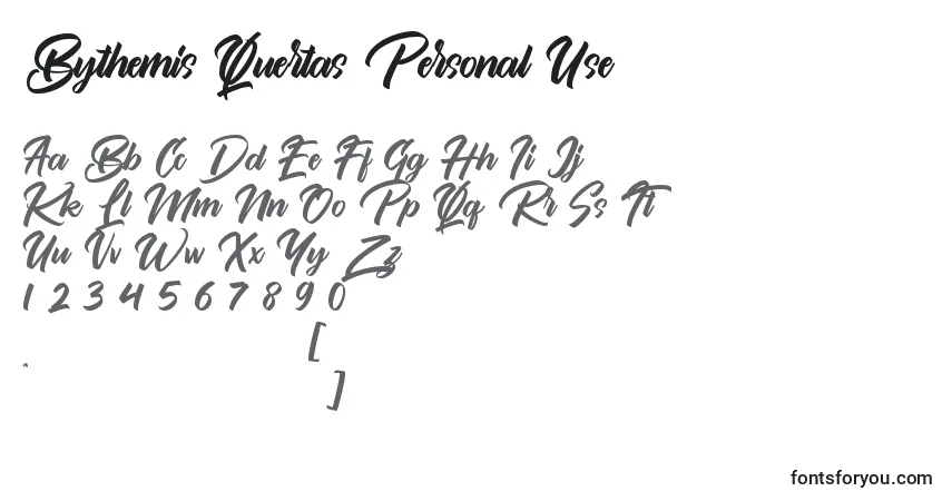 Czcionka Bythemis Quertas Personal Use – alfabet, cyfry, specjalne znaki