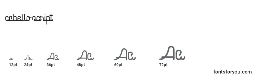 Cabello script Font Sizes