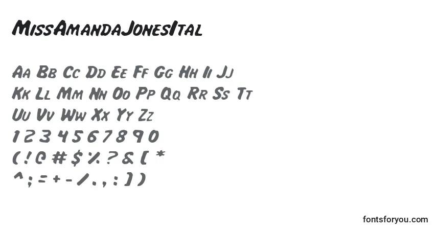 Schriftart MissAmandaJonesItal – Alphabet, Zahlen, spezielle Symbole