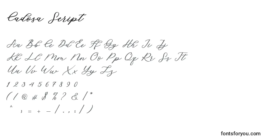 Cadosa Script-fontti – aakkoset, numerot, erikoismerkit