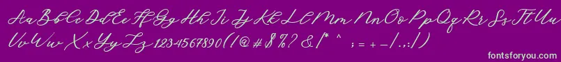 Cadosa Script-Schriftart – Grüne Schriften auf violettem Hintergrund