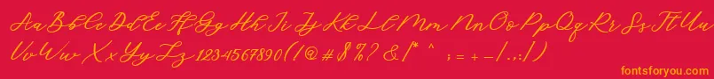 Cadosa Script-Schriftart – Orangefarbene Schriften auf rotem Hintergrund