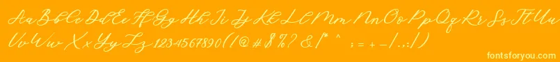 Cadosa Script-Schriftart – Gelbe Schriften auf orangefarbenem Hintergrund