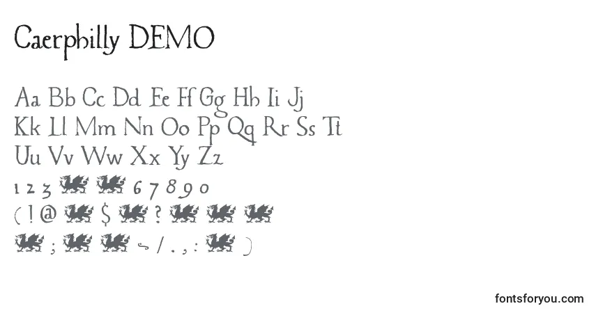 A fonte Caerphilly DEMO – alfabeto, números, caracteres especiais
