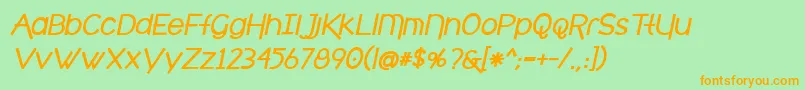 フォントcafe brewery bold italic – オレンジの文字が緑の背景にあります。