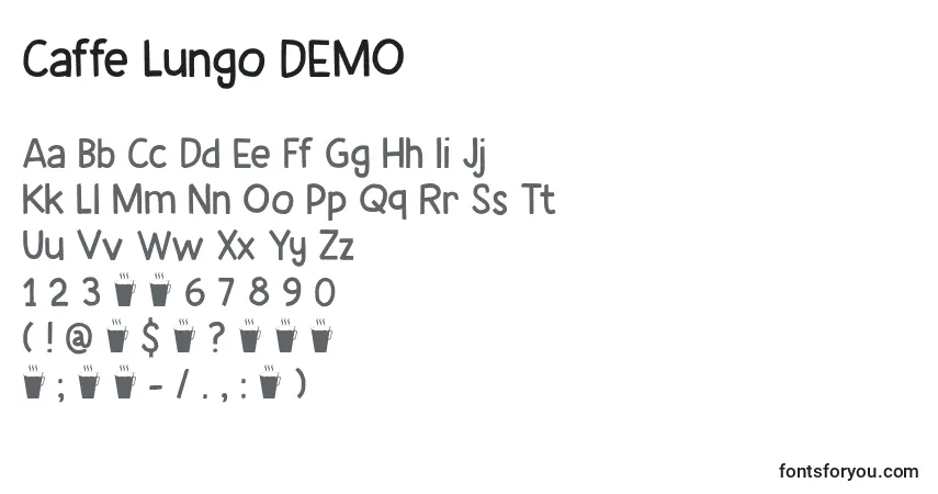 Caffe Lungo DEMO-fontti – aakkoset, numerot, erikoismerkit