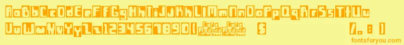 フォントCafР’ Madrid – オレンジの文字が黄色の背景にあります。