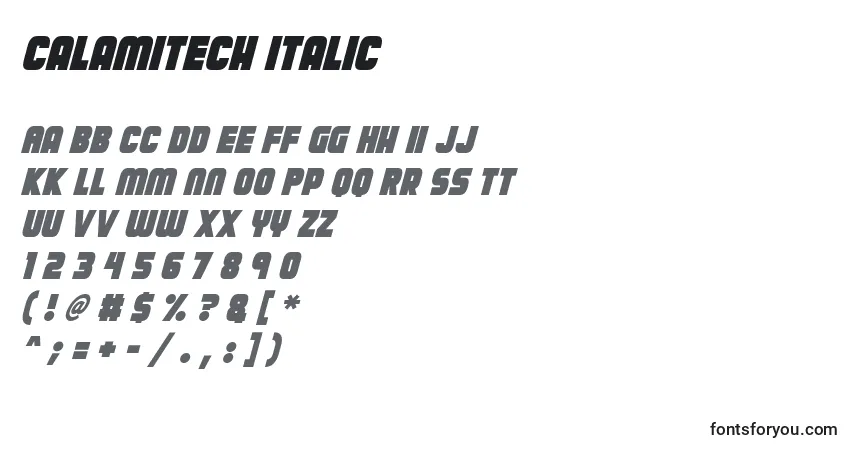Schriftart Calamitech Italic – Alphabet, Zahlen, spezielle Symbole