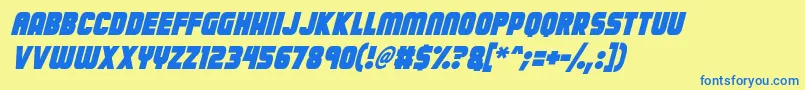 フォントCalamitech Italic – 青い文字が黄色の背景にあります。