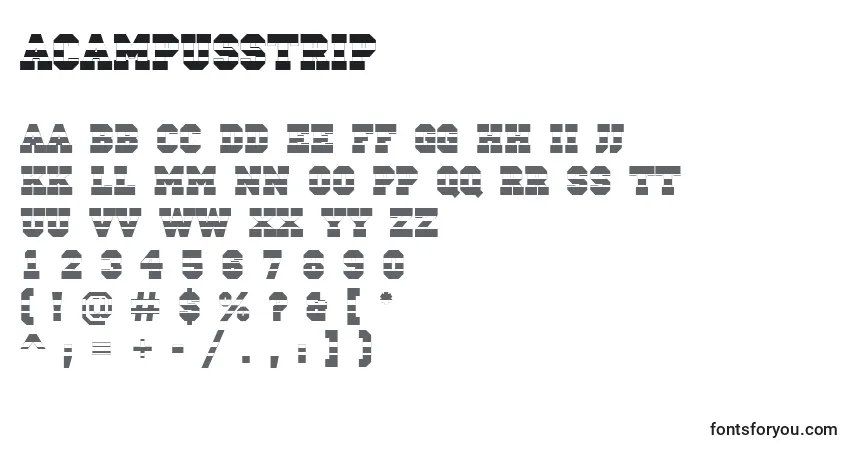 Czcionka ACampusstrip – alfabet, cyfry, specjalne znaki