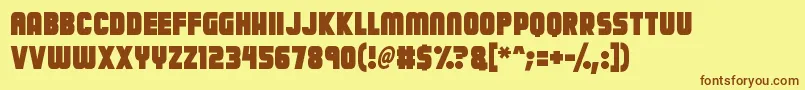 フォントCalamitech – 茶色の文字が黄色の背景にあります。