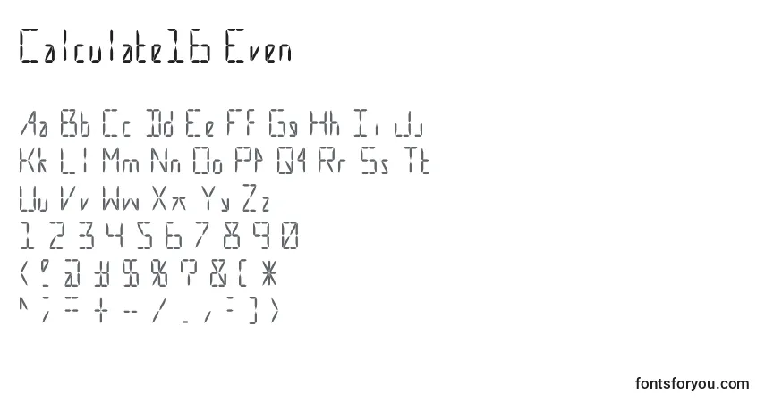 A fonte Calculate16 Even – alfabeto, números, caracteres especiais