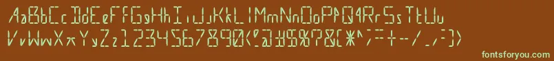 フォントCalculate16 Even – 緑色の文字が茶色の背景にあります。