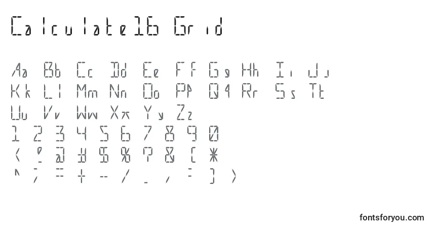 Schriftart Calculate16 Grid – Alphabet, Zahlen, spezielle Symbole