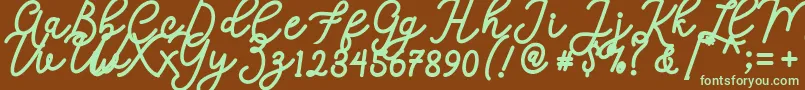 フォントCalega – 緑色の文字が茶色の背景にあります。