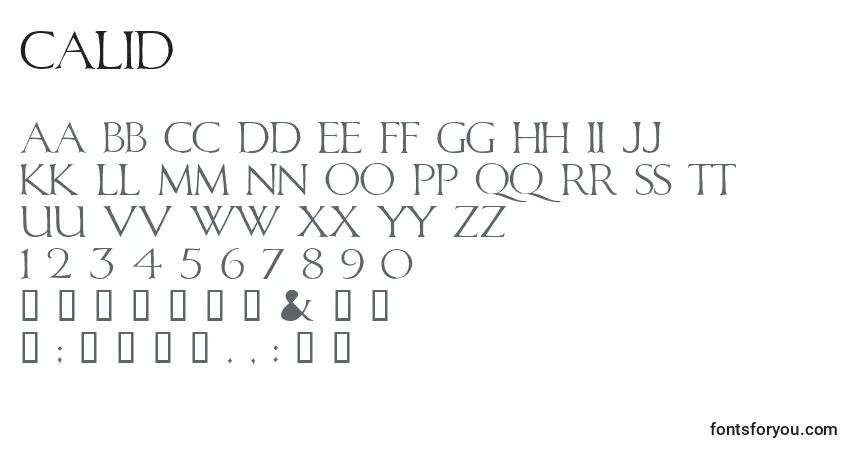 A fonte CALID    (122576) – alfabeto, números, caracteres especiais