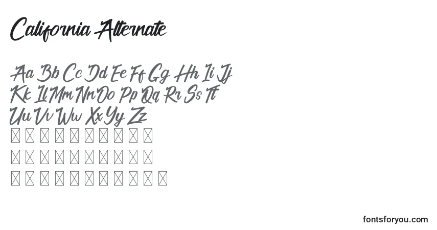 Czcionka California Alternate – alfabet, cyfry, specjalne znaki