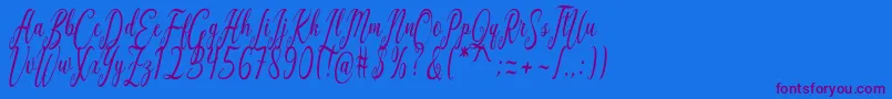 フォントCalifornia Script – 紫色のフォント、青い背景