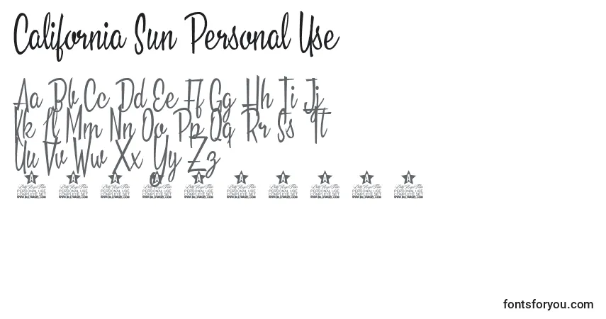 Czcionka California Sun Personal Use – alfabet, cyfry, specjalne znaki