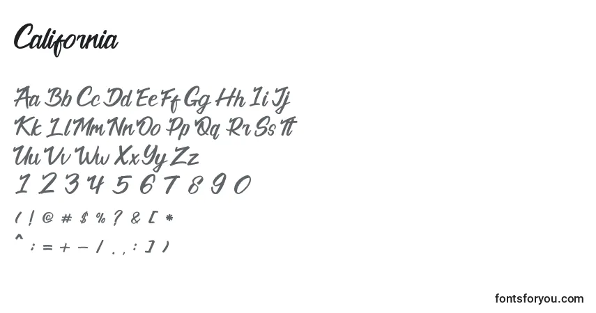 Schriftart California (122583) – Alphabet, Zahlen, spezielle Symbole