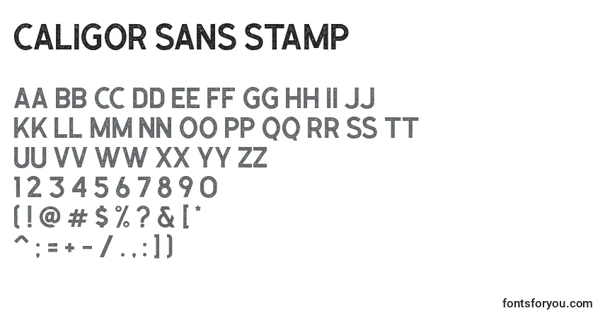 Шрифт Caligor Sans Stamp – алфавит, цифры, специальные символы