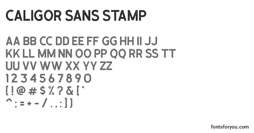 A fonte Caligor Sans Stamp (122593) – alfabeto, números, caracteres especiais