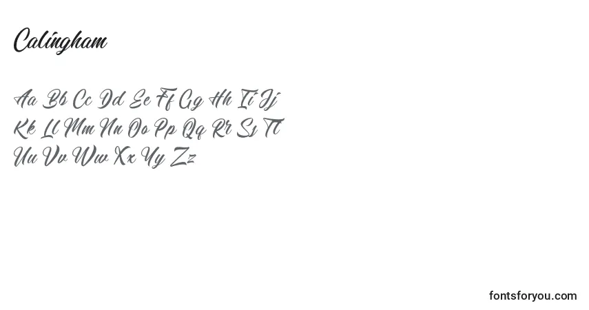 Schriftart Calingham – Alphabet, Zahlen, spezielle Symbole