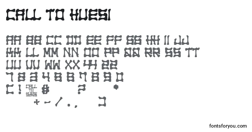 A fonte Call to Huesi – alfabeto, números, caracteres especiais