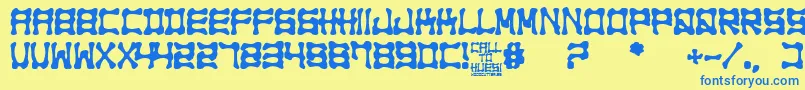 フォントCall to Huesi – 青い文字が黄色の背景にあります。