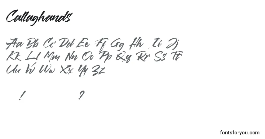 Schriftart Callaghands – Alphabet, Zahlen, spezielle Symbole
