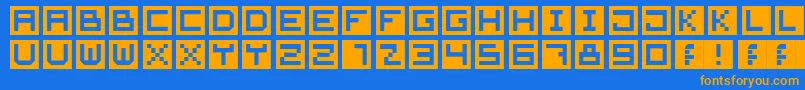 フォントCubeFont – オレンジ色の文字が青い背景にあります。