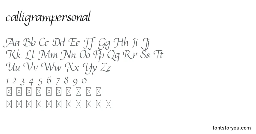 Schriftart Calligrampersonal – Alphabet, Zahlen, spezielle Symbole