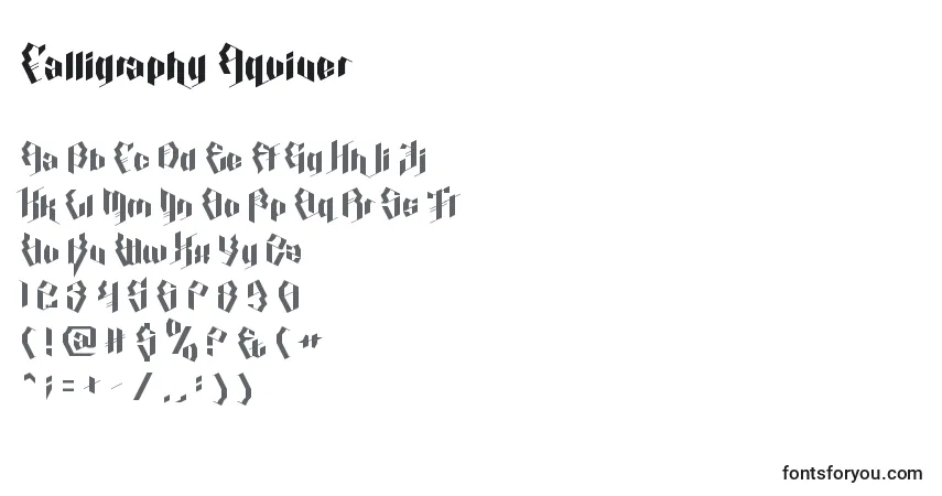 Czcionka Calligraphy Aquiver – alfabet, cyfry, specjalne znaki