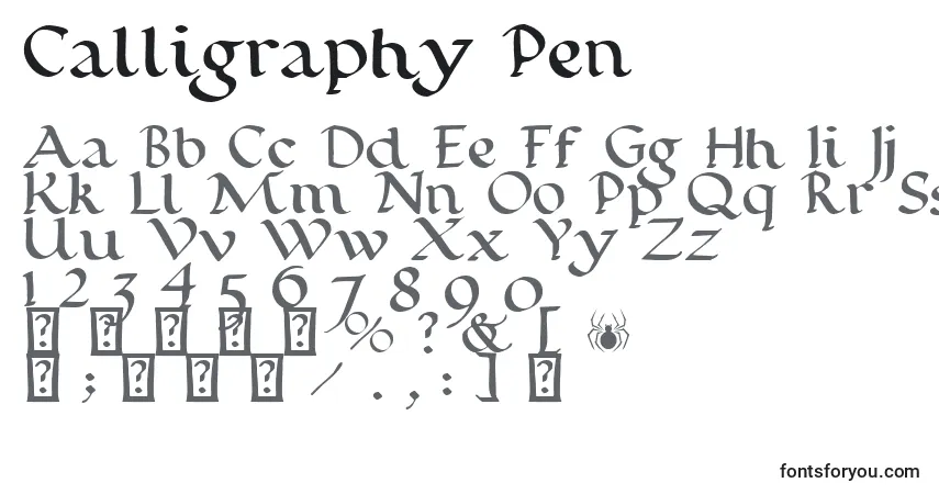 Czcionka Calligraphy Pen – alfabet, cyfry, specjalne znaki