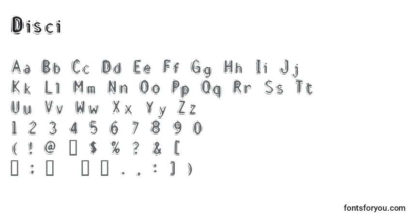Czcionka Disci – alfabet, cyfry, specjalne znaki