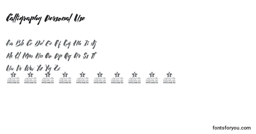 Schriftart Calligraphy Personal Use – Alphabet, Zahlen, spezielle Symbole