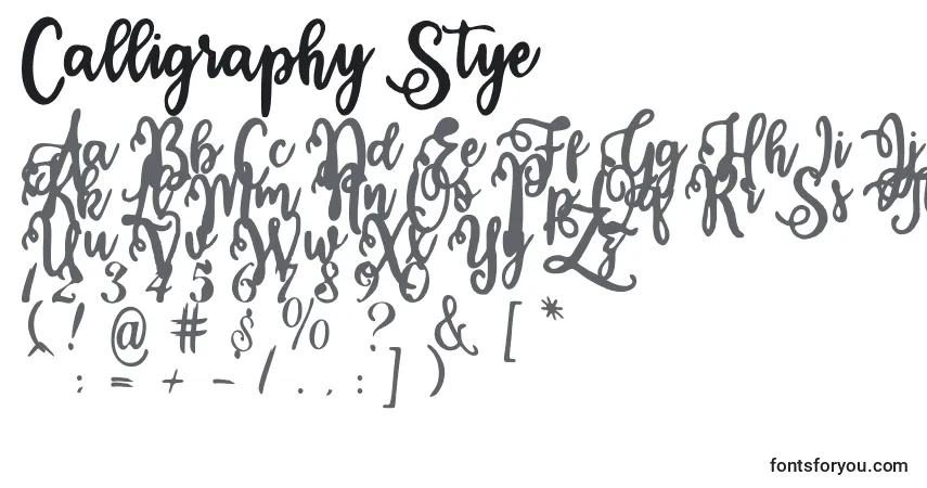 A fonte Calligraphy Stye – alfabeto, números, caracteres especiais