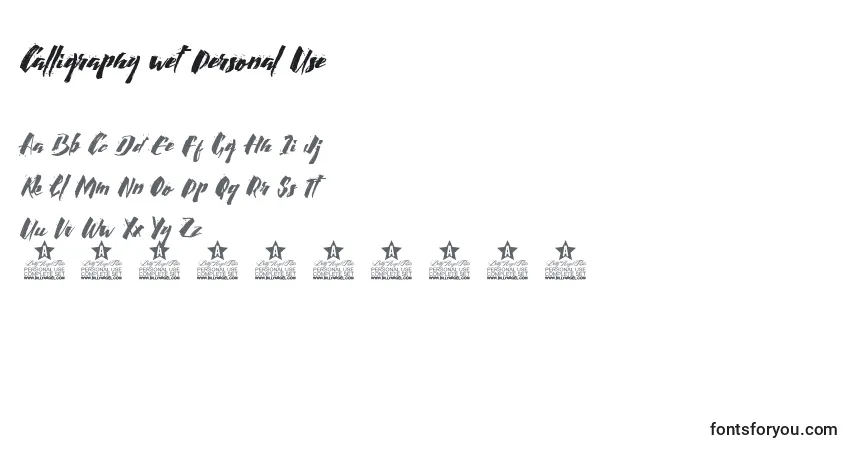 A fonte Calligraphy wet Personal Use – alfabeto, números, caracteres especiais