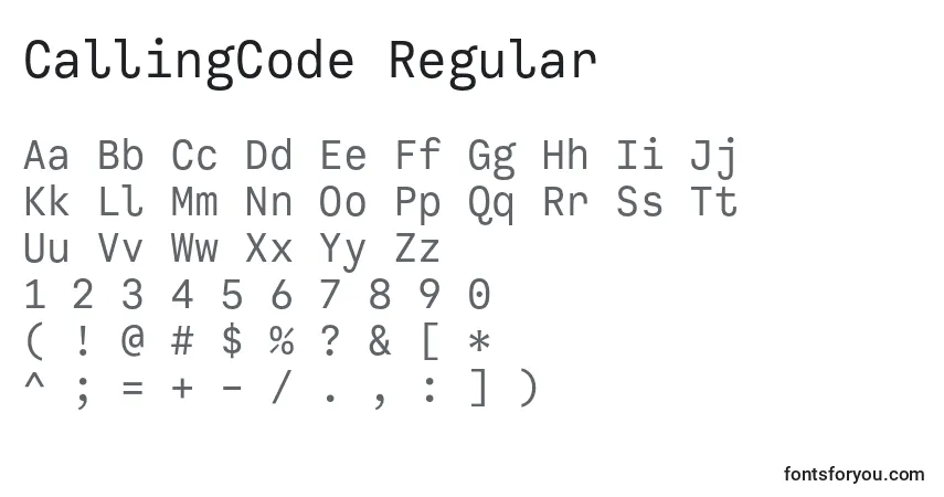 Шрифт CallingCode Regular – алфавит, цифры, специальные символы