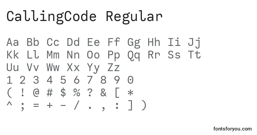 A fonte CallingCode Regular (122616) – alfabeto, números, caracteres especiais