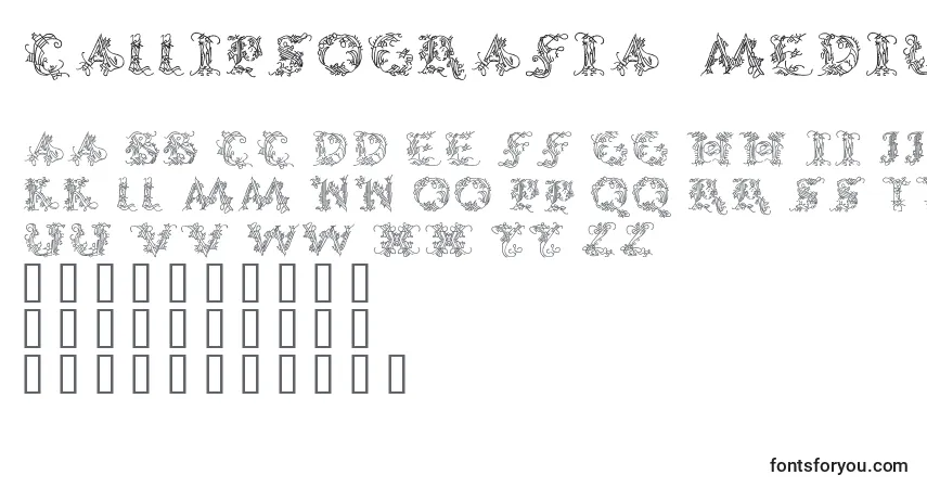 Czcionka CalliPsoGrafia  Medium – alfabet, cyfry, specjalne znaki