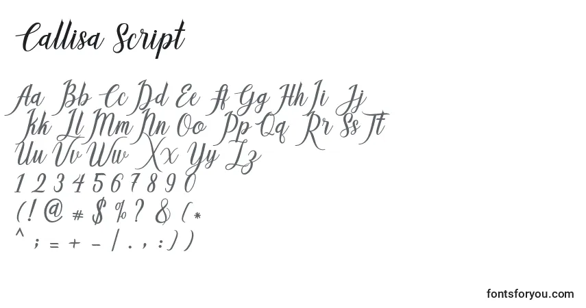 Czcionka Callisa Script (122622) – alfabet, cyfry, specjalne znaki