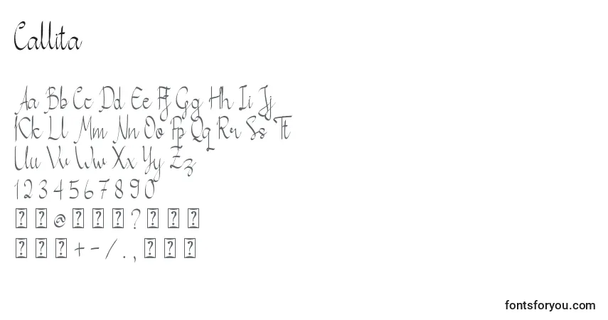 Czcionka Callita – alfabet, cyfry, specjalne znaki