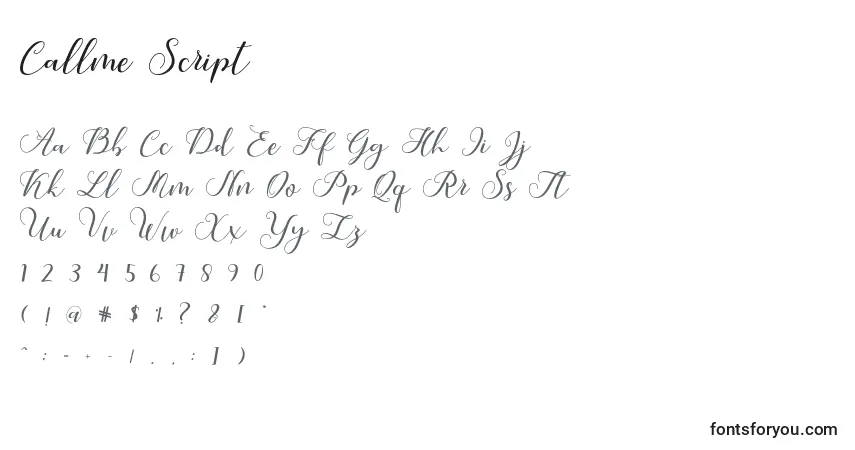 Czcionka Callme Script – alfabet, cyfry, specjalne znaki