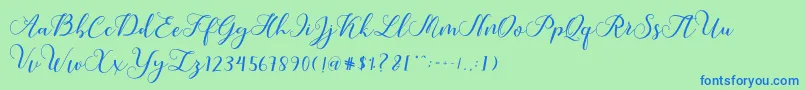 Callme Script-Schriftart – Blaue Schriften auf grünem Hintergrund