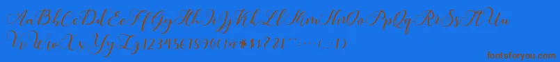 Callme Script-Schriftart – Braune Schriften auf blauem Hintergrund