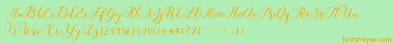 Callme Script-Schriftart – Orangefarbene Schriften auf grünem Hintergrund