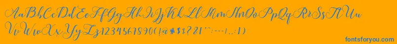 Callme Script-Schriftart – Blaue Schriften auf orangefarbenem Hintergrund